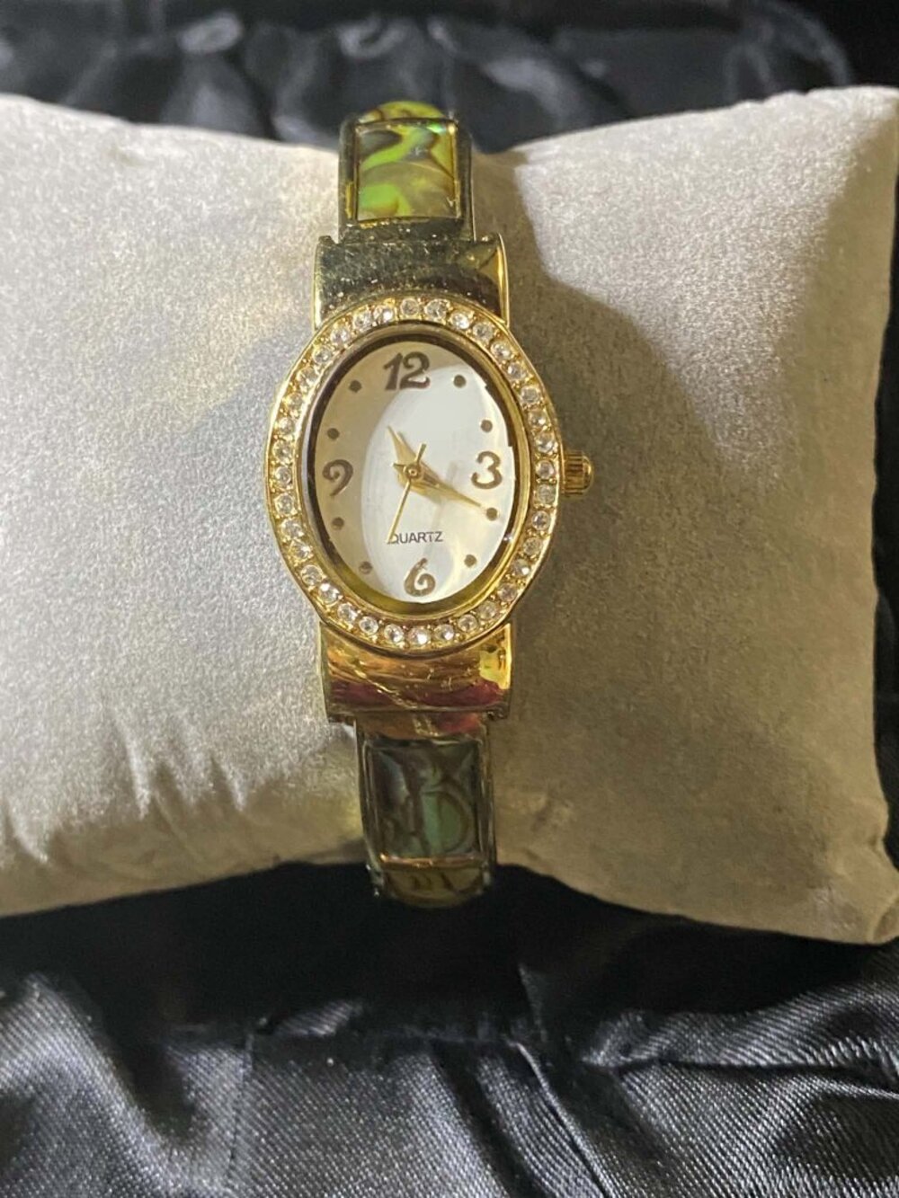 Vintage Y2K Abalone Shell Crystal Cuff Watch